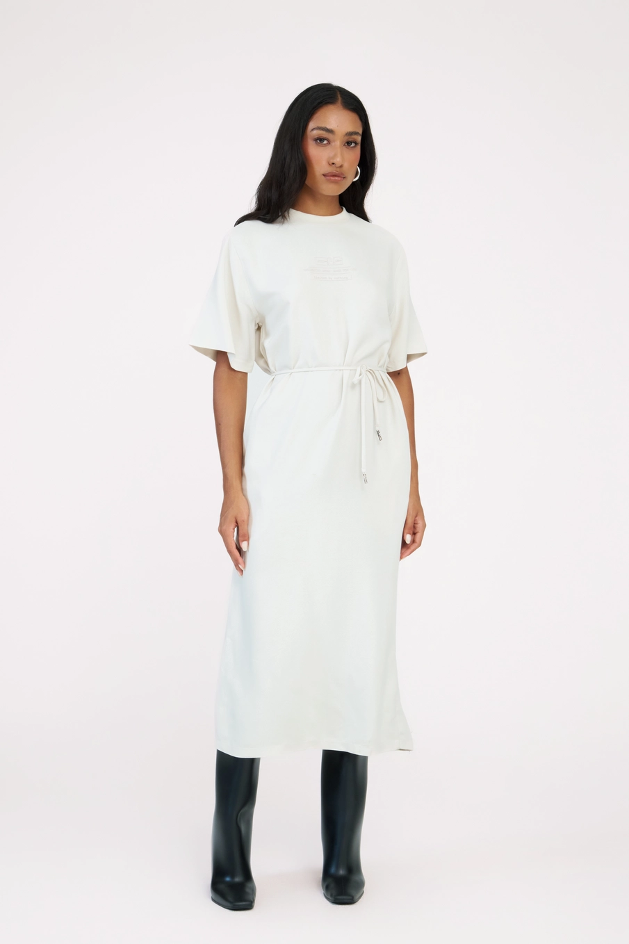 Vestido T-shirt Midi Comfort Com Amarração Bege Italian 1