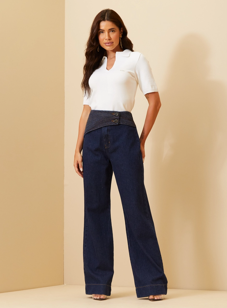 Calça Feminina Com Cós Transpassado - New Loren Índigo 1