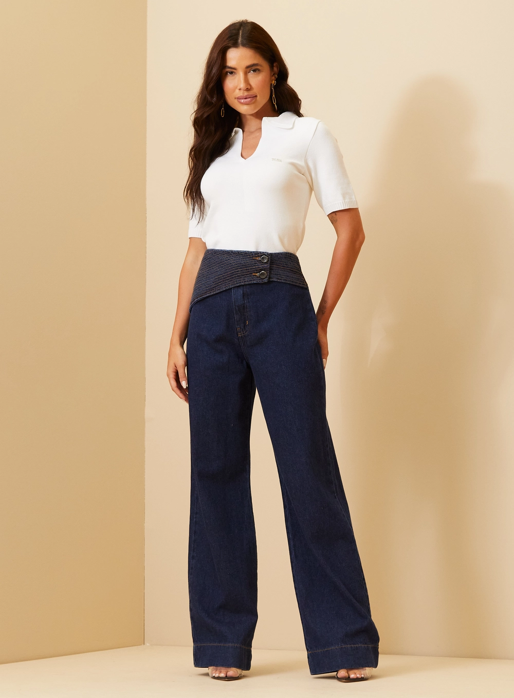 Calça Feminina Com Cós Transpassado - New Loren Índigo 1