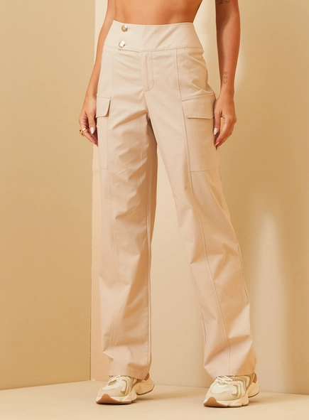 Calça Feminina Pantalona Cargo De Cintura Alta