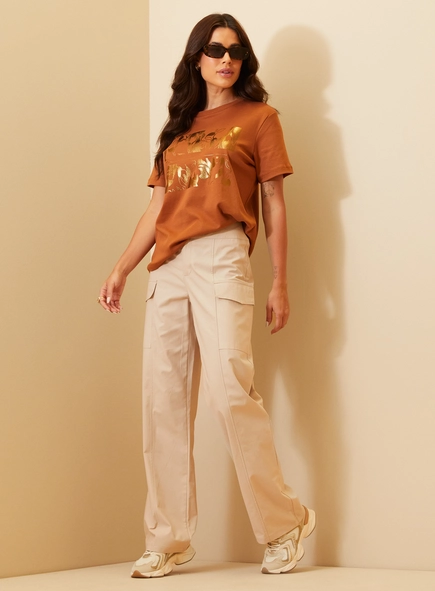 Calça Feminina Pantalona Cargo De Cintura Alta