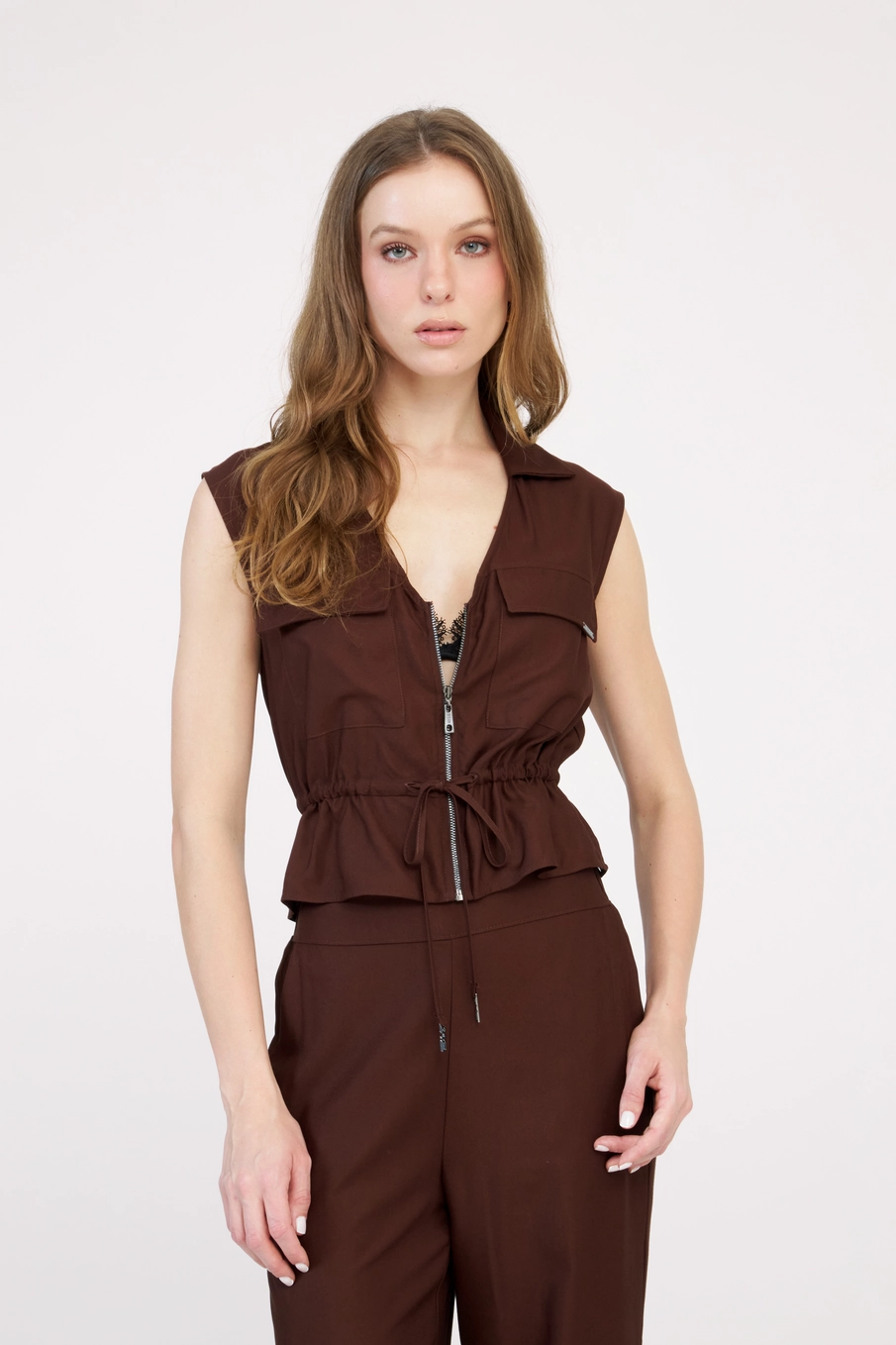 Colete Alfaiataria Feminino Comfort Marrom 3