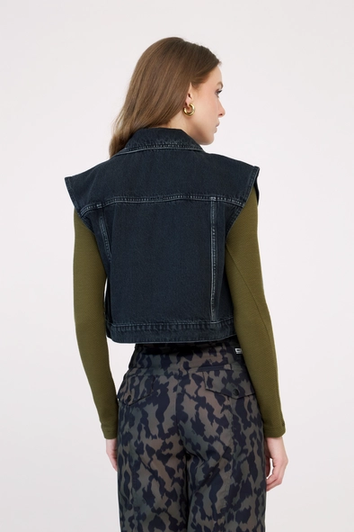 Colete Jeans Feminino Cropped