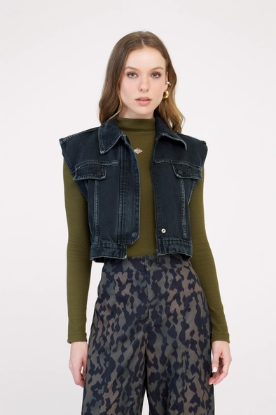 Colete Jeans Feminino Cropped