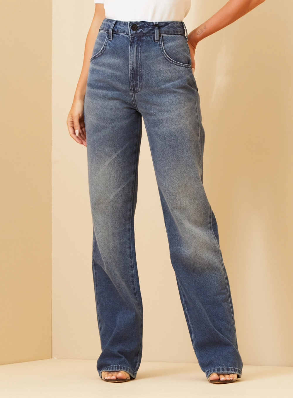 Calça Feminina Jeans Reta - Laura Índigo 2