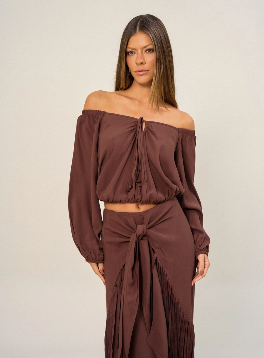 Blusa Feminina Ombro A Ombro Marrom 1