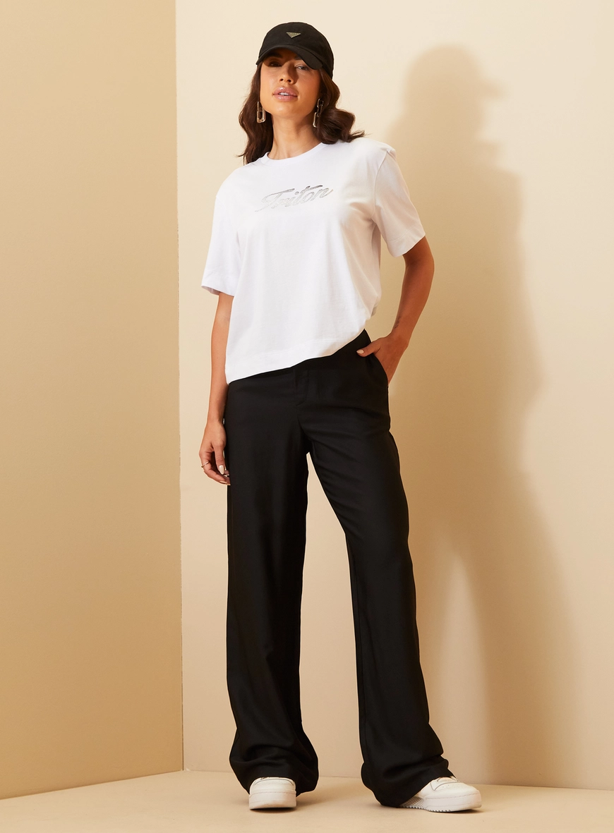 Calça Feminina Alfaiataria Pantalona Preto 1