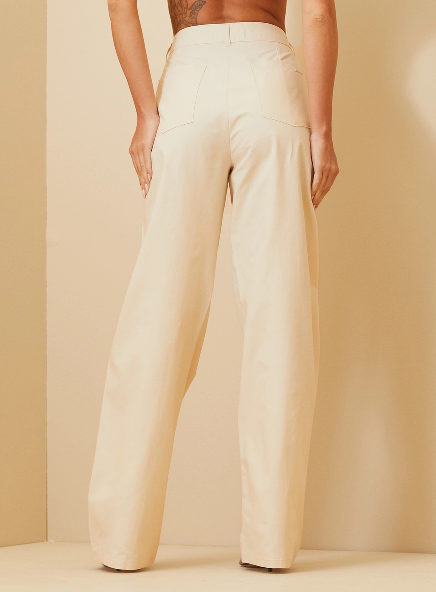 Calça Alfaiataria Reta Feminina Bege 4