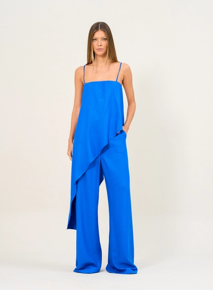 Blusa Alongada De Alças Com Camadas Assimétricas