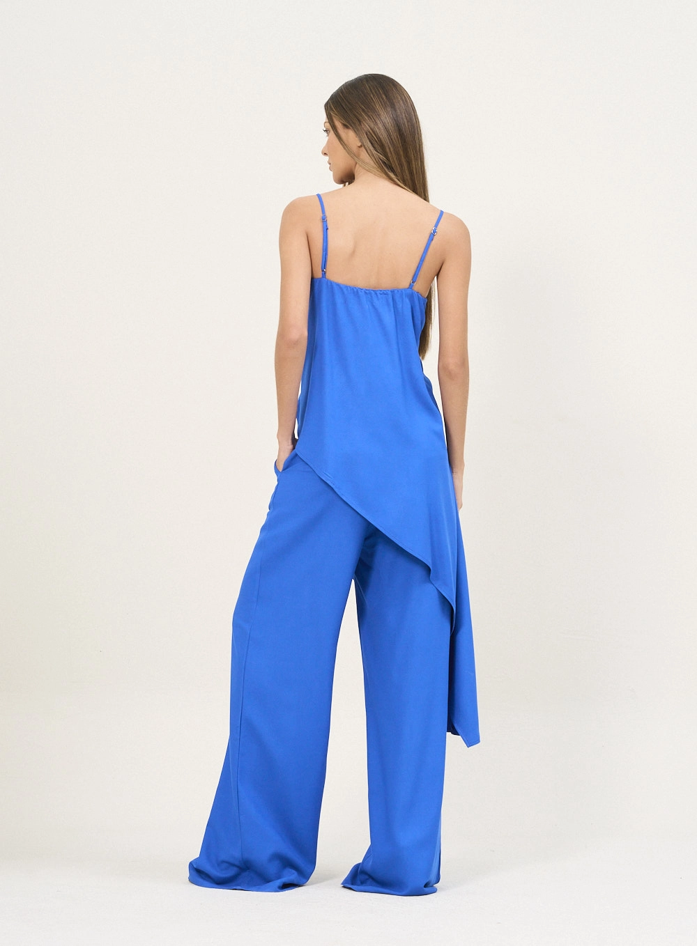 Blusa Alongada De Alças Com Camadas Assimétricas Azul 2