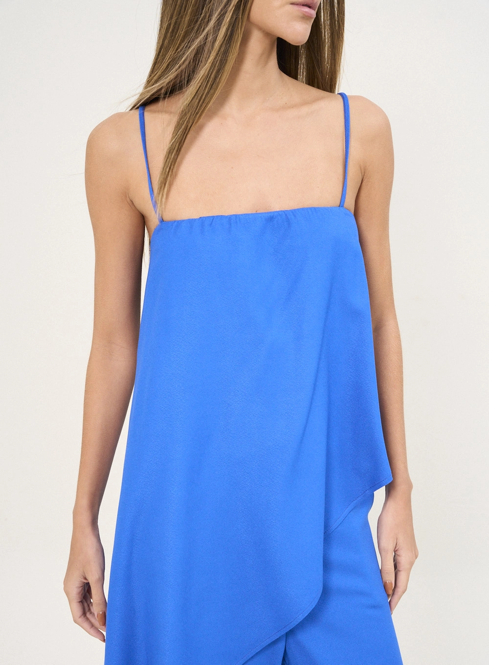 Blusa Alongada De Alças Com Camadas Assimétricas Azul 3
