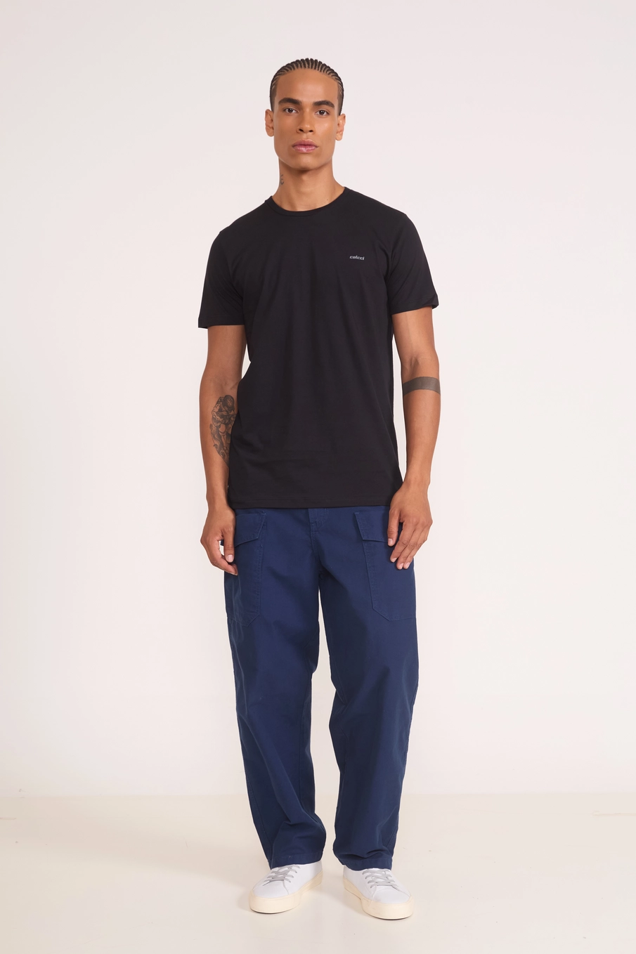 Camiseta Masculina De Algodão Slim Preto