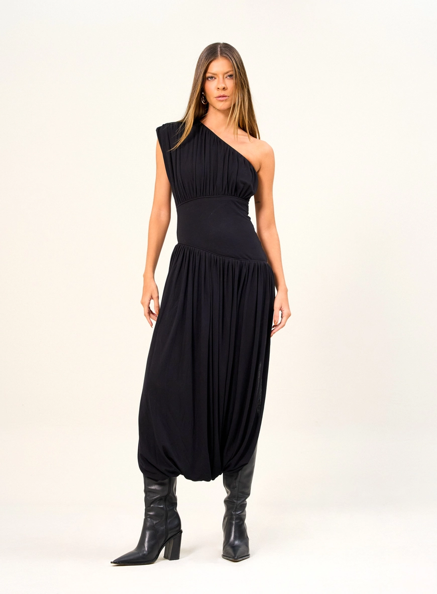 Vestido Assimétrico Plissado Preto 1