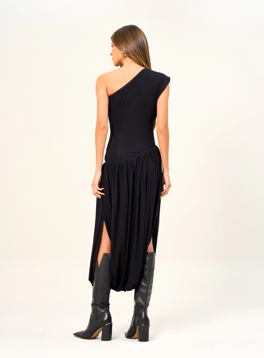 Vestido Assimétrico Plissado Preto 2