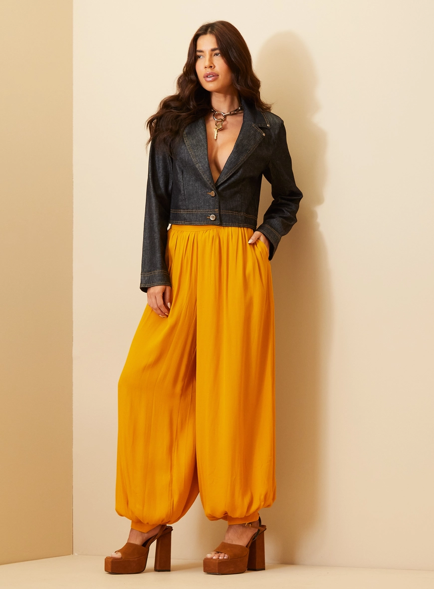 Calça Feminina Com Barra Balonê Amarelo Sunray 1