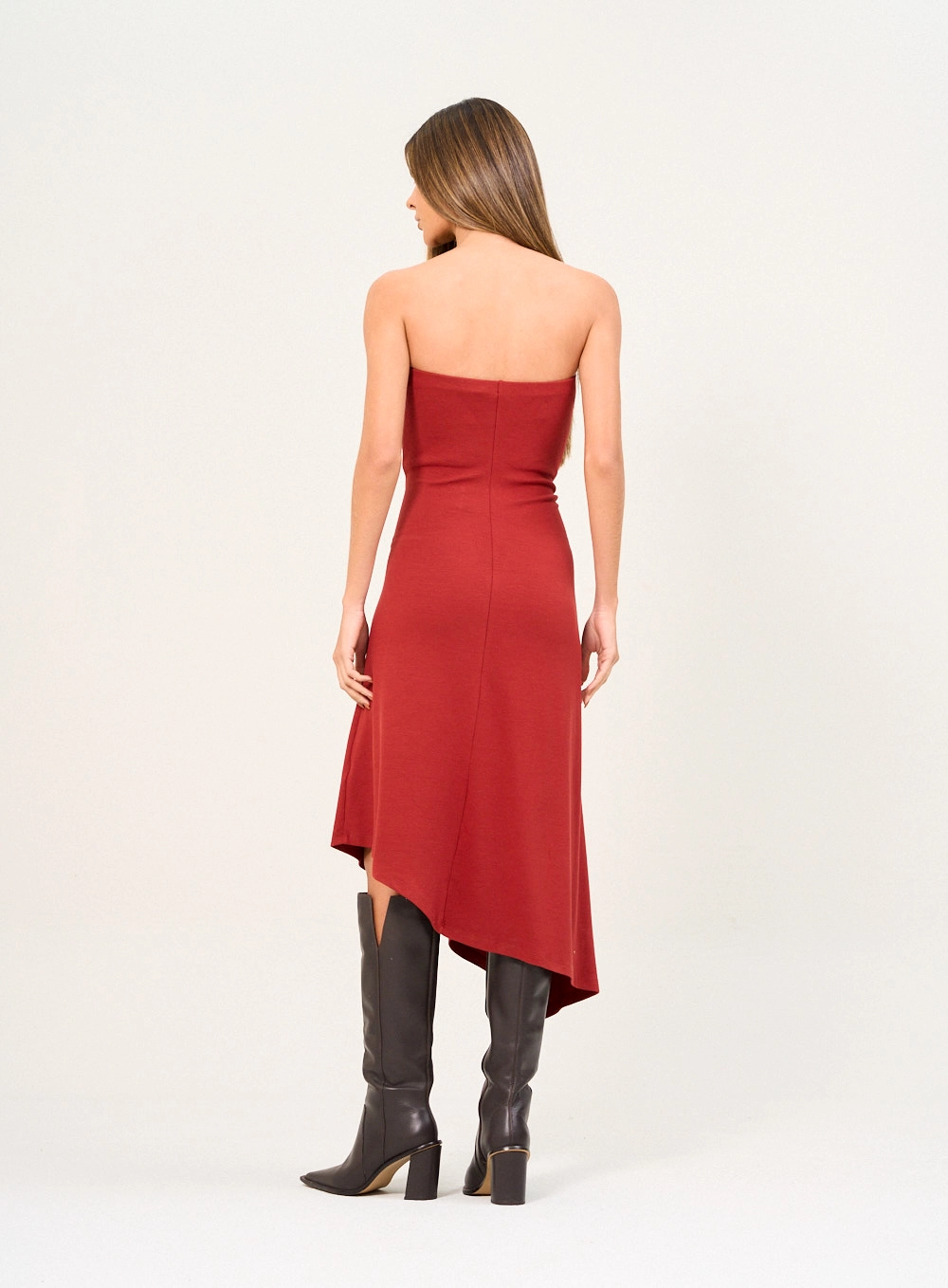 Vestido Midi Tomara Que Caia Com Drapeado Vermelho 2