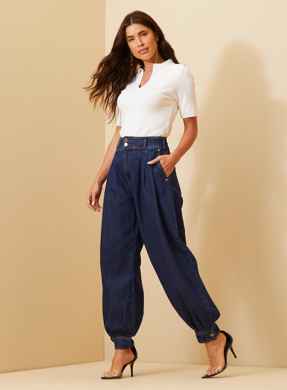 Calça Feminina Jeans Aladim Harem Índigo 1