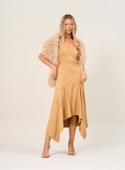 Vestido Feminino Midi Alças Finas E Mullet
