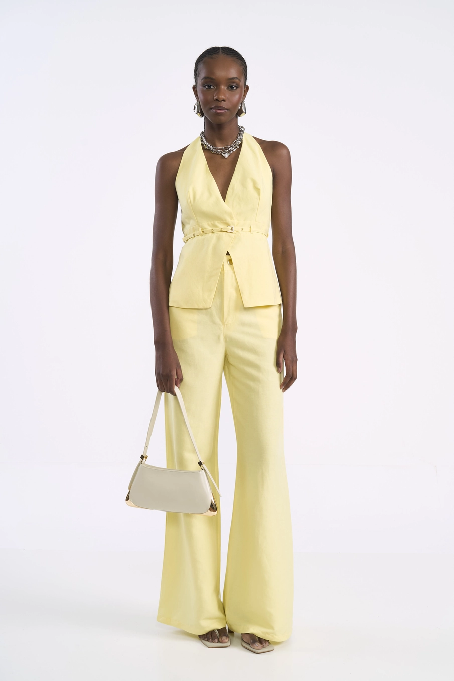 Blusa Frente Única Alfaiataria Amarelo