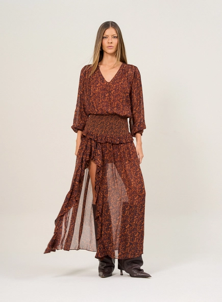 Vestido Midi Com Estampa Animal