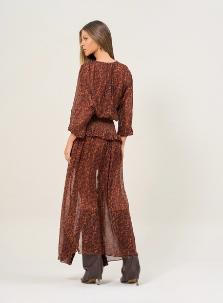 Vestido Midi Com Estampa Animal