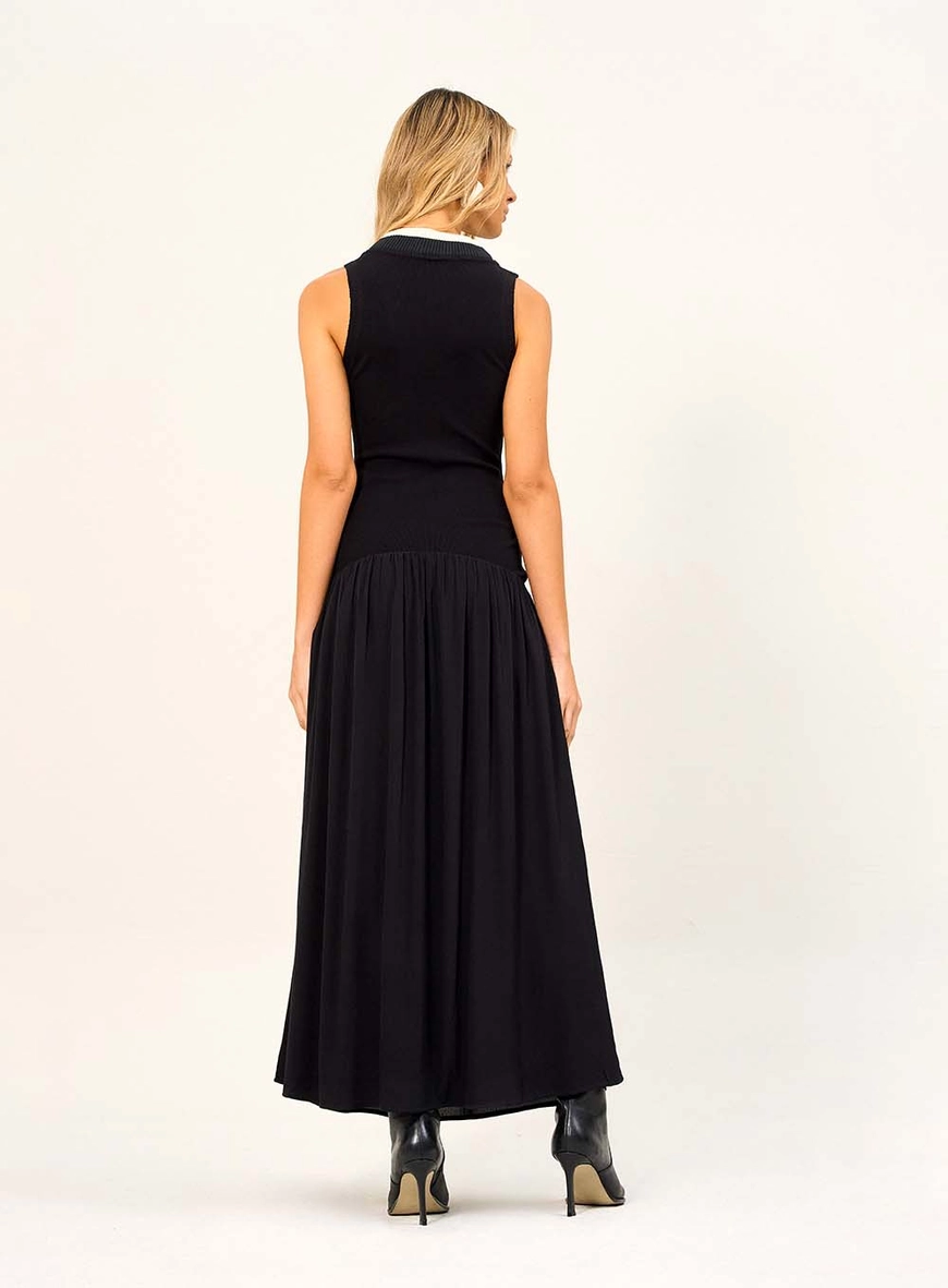 Vestido Longo Regata Com Saia Plissada Preto 2