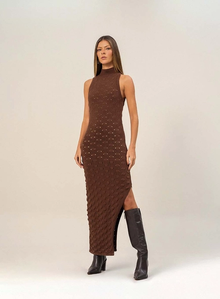 Vestido Gola Alta Com Textura