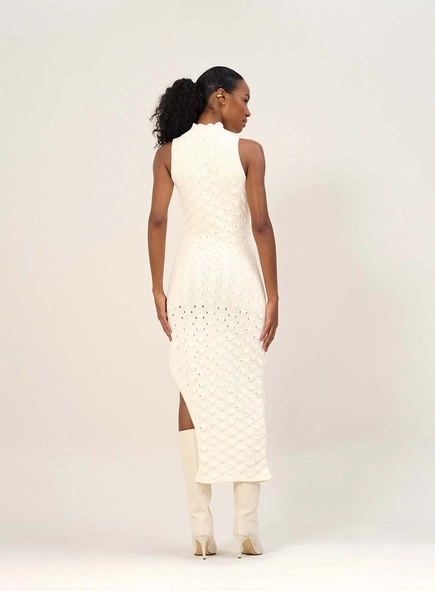 Vestido Gola Alta Com Textura