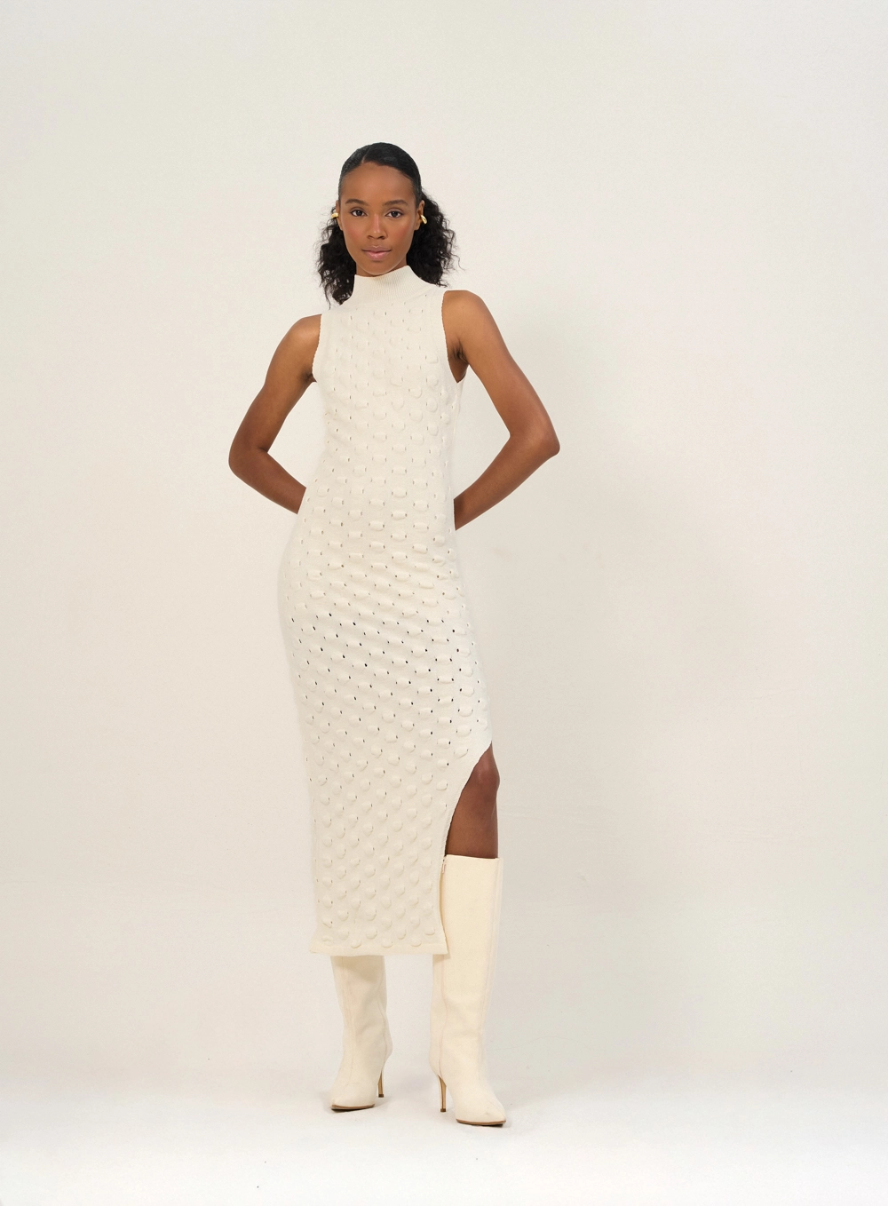 Vestido Gola Alta Com Textura Off Shell 1