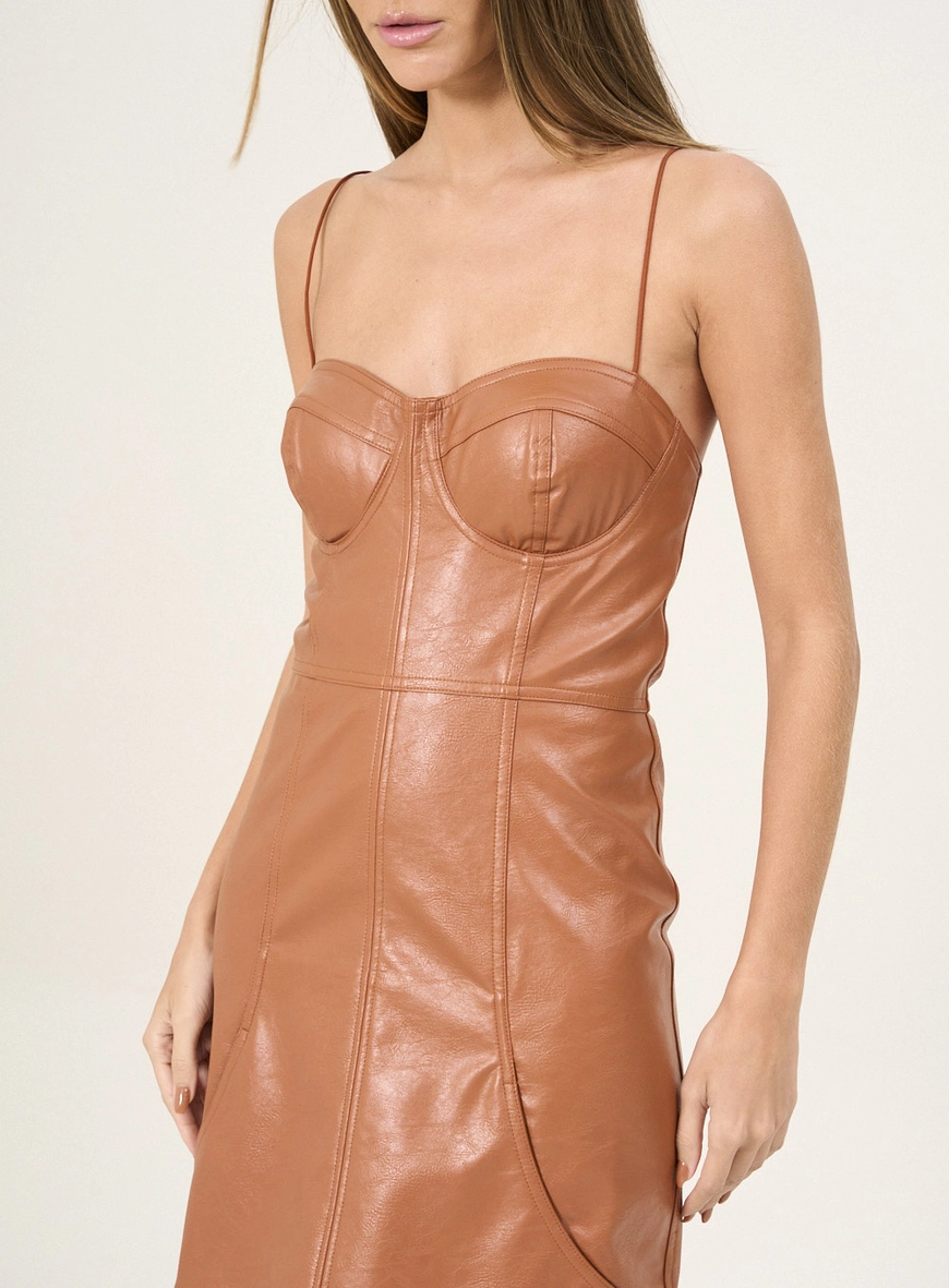 Vestido Curto Corset Em Pu Marrom Zeus 3