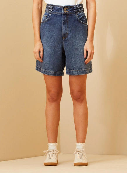 Bermuda Jeans Feminina Com Trança - Anne