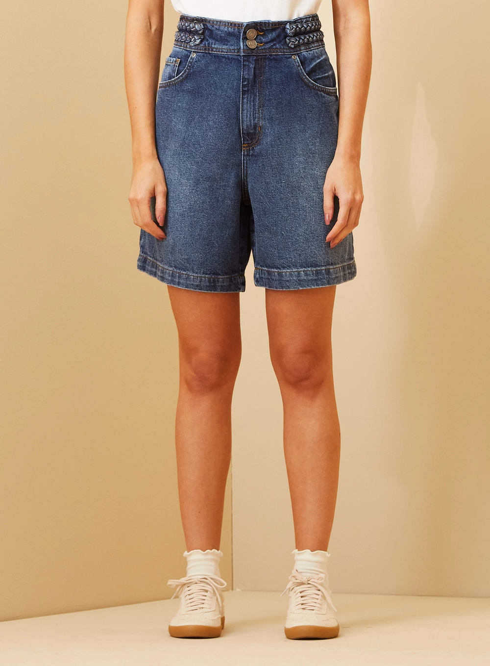 Bermuda Jeans Feminina Com Trança - Anne Índigo 2