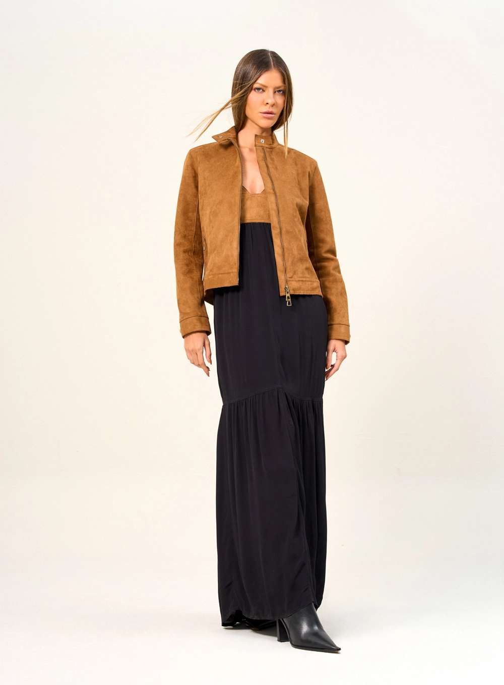 Vestido Longo De Alças Com Recorte Bicolor Preto 4