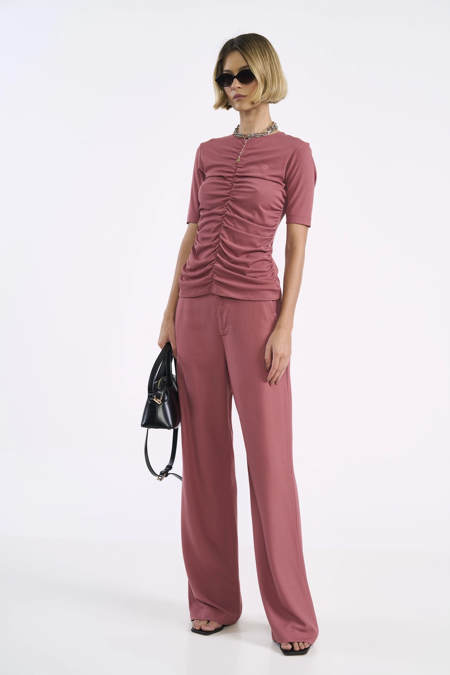 Blusa Drapeada Rose Rosa