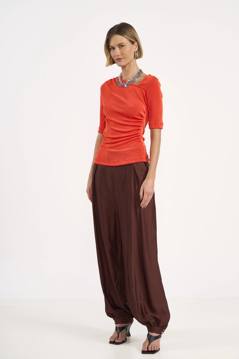 Blusa Feminina Justa Franzida Laranja