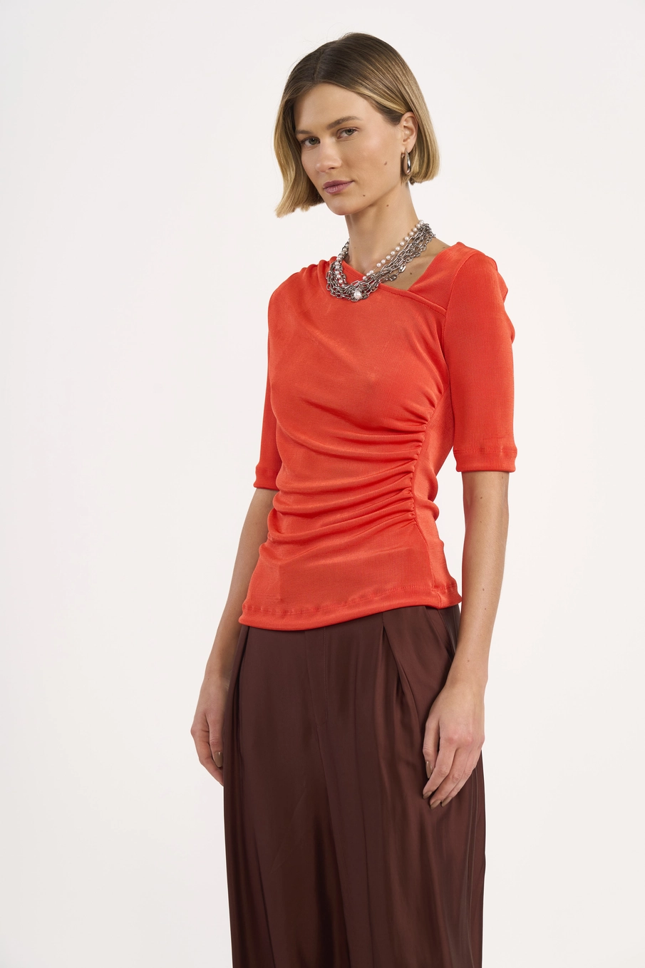 Blusa Feminina Justa Franzida Laranja