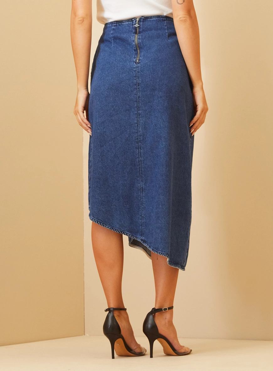 Saia Jeans Midi Assimétrica - Stella Índigo 4
