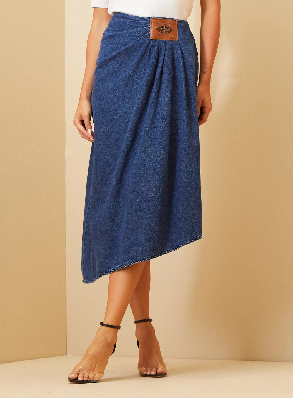 Saia Jeans Midi Assimétrica - Stella Índigo 2