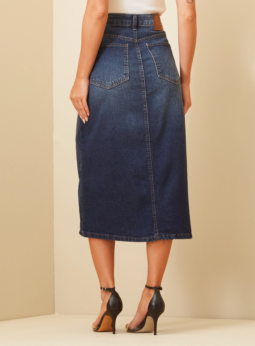 Saia Jeans Midi Com Recortes Verticais - Stella Índigo 4