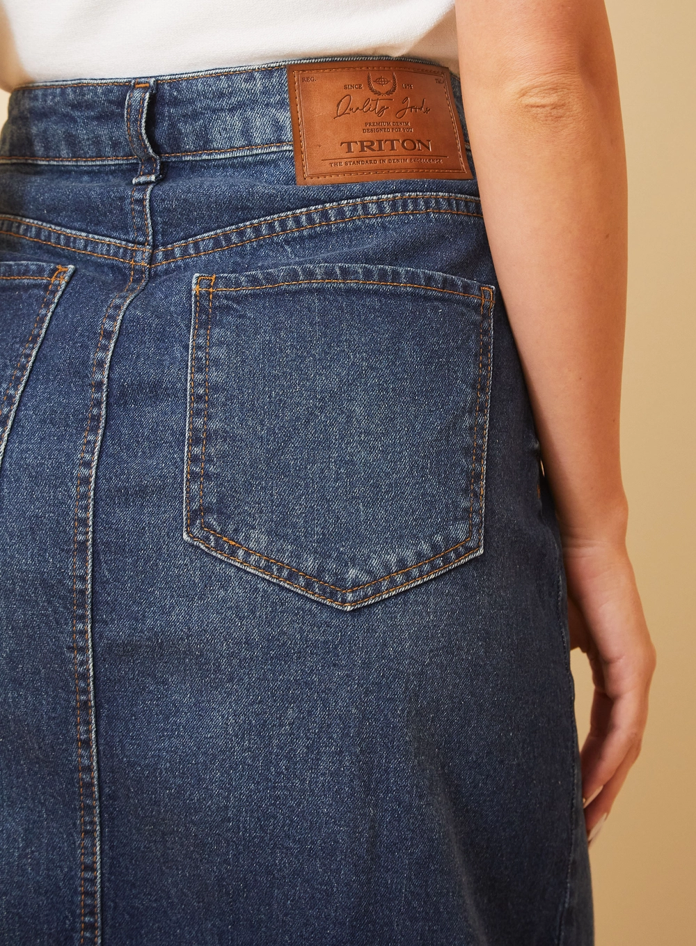 Saia Jeans Midi Com Recortes Verticais - Stella Índigo 3