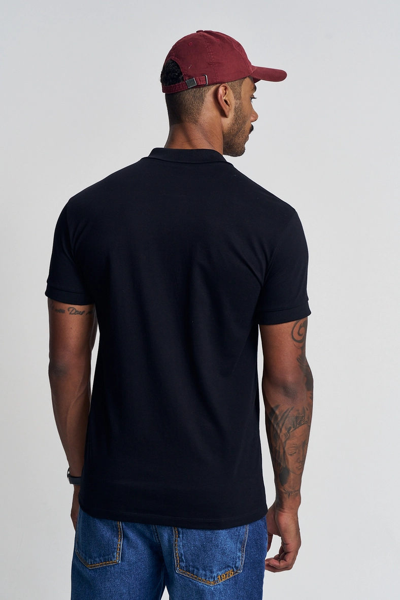 Polo Masculina Com Bordado - Fit Preto 3