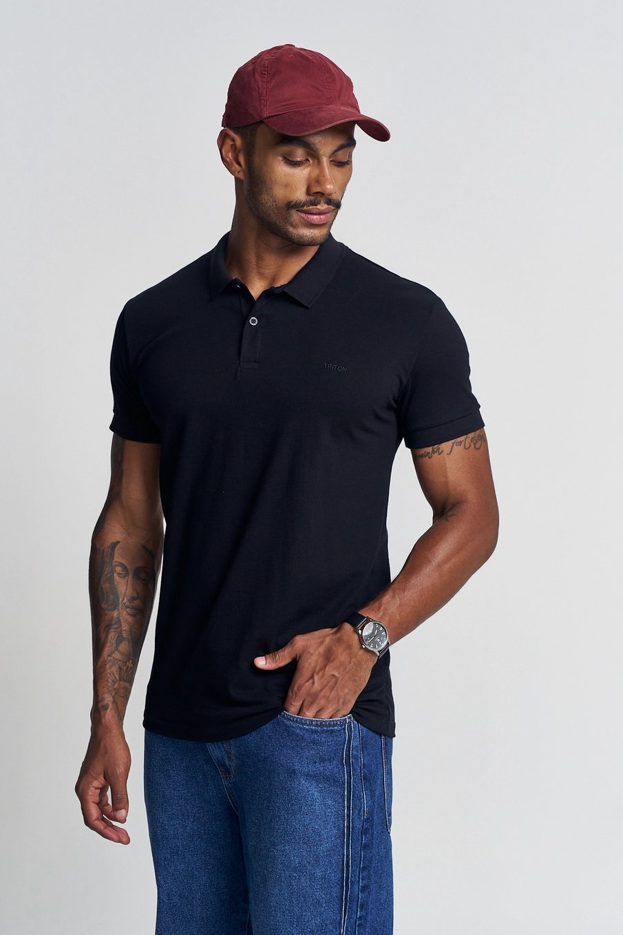 Polo Masculina Com Bordado - Fit Preto 2