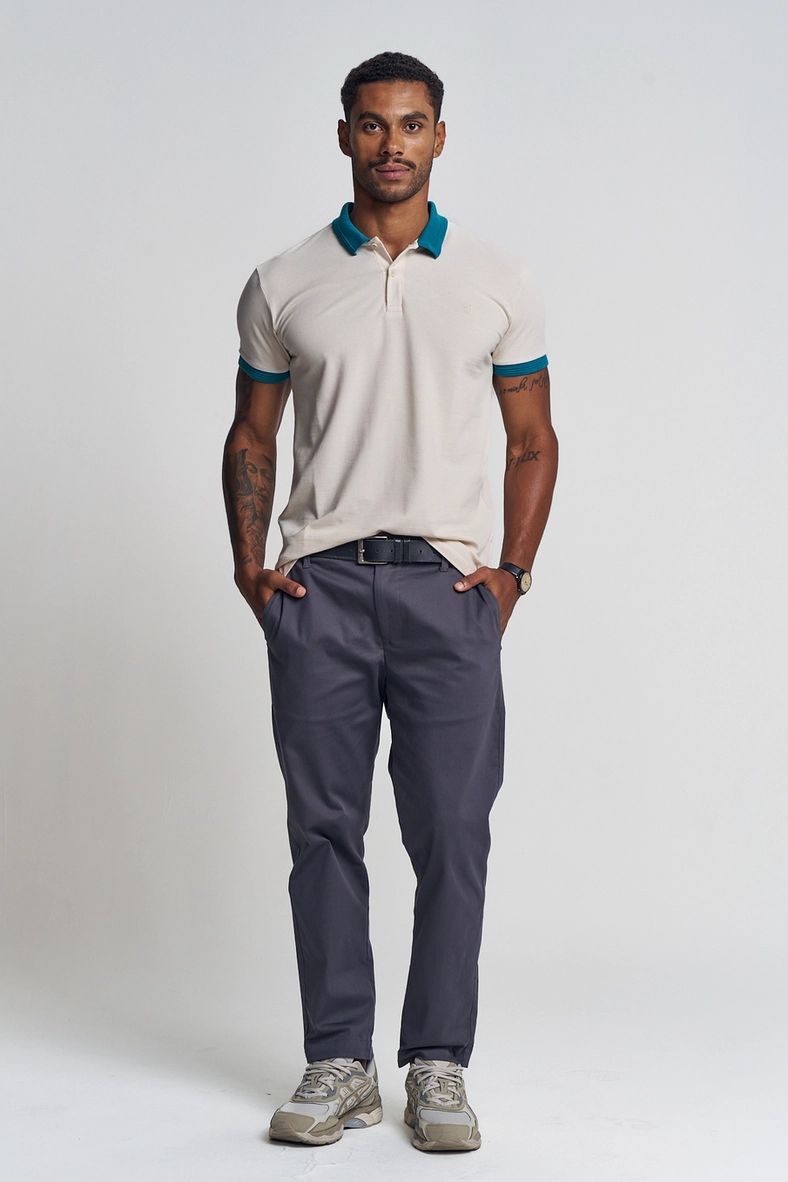 Polo Masculina Gola E Punhos Contrastantes - Fit Bege Italian 4