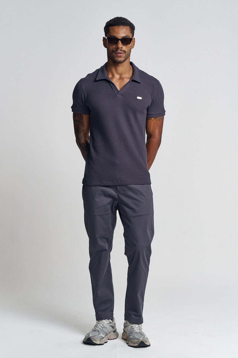 Polo Masculina Texturizada Com Gola V - New CINZA 4
