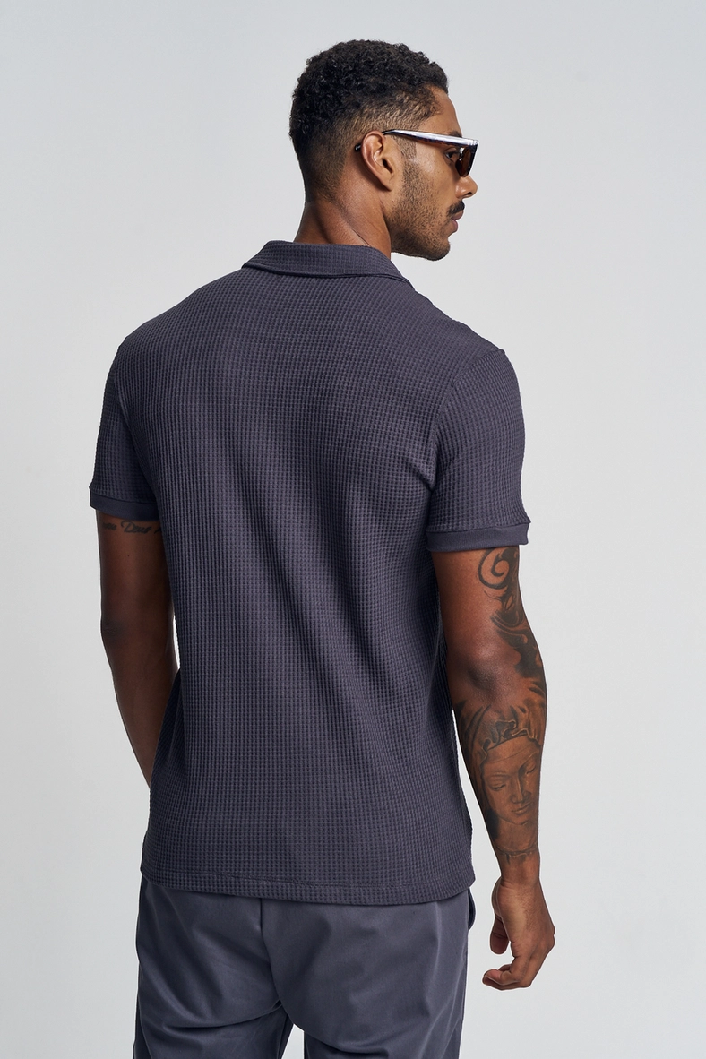 Polo Masculina Texturizada Com Gola V - New CINZA 2