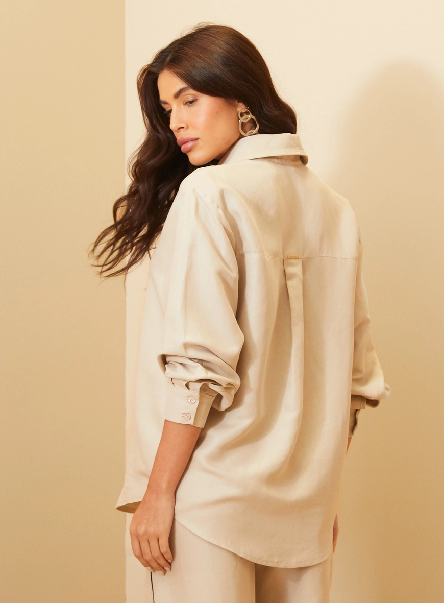 Camisa Feminina Manga Longa - Over Bege 2