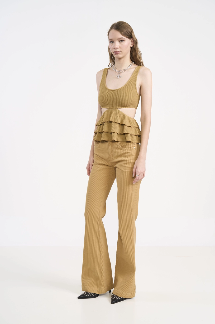 Blusa Cropped Camadas Bege Soybean