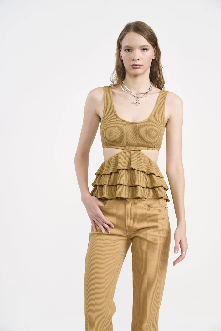 Blusa Cropped Camadas Bege Soybean