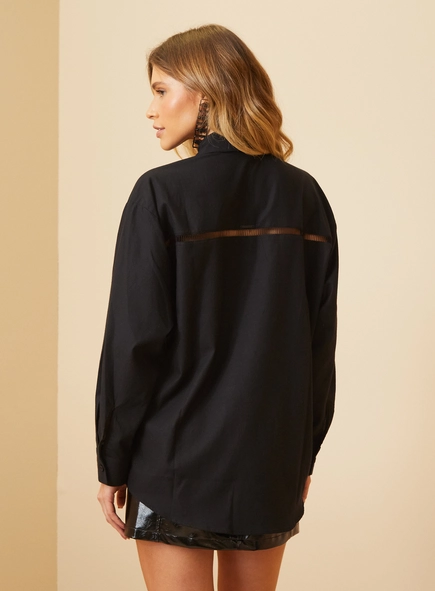 Camisa Manga Longa Com Recortes Vazados - Over