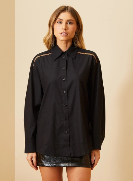 Camisa Manga Longa Com Recortes Vazados - Over